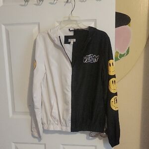 Orange Kiss vibin SzLG Black and White wind breaker hooded zip-up jacket